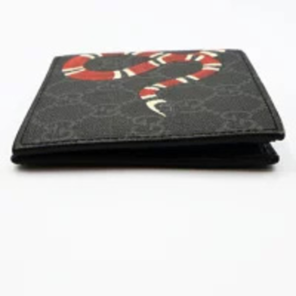 Gucci Bi fold Wallet Snake GG Supreme Black Gray h - Picture 6 of 11